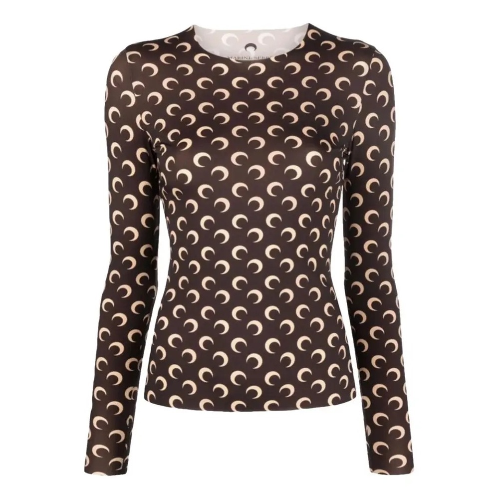 Marine Serre Moon-Print Long Sleeve Top - Brown/Cream